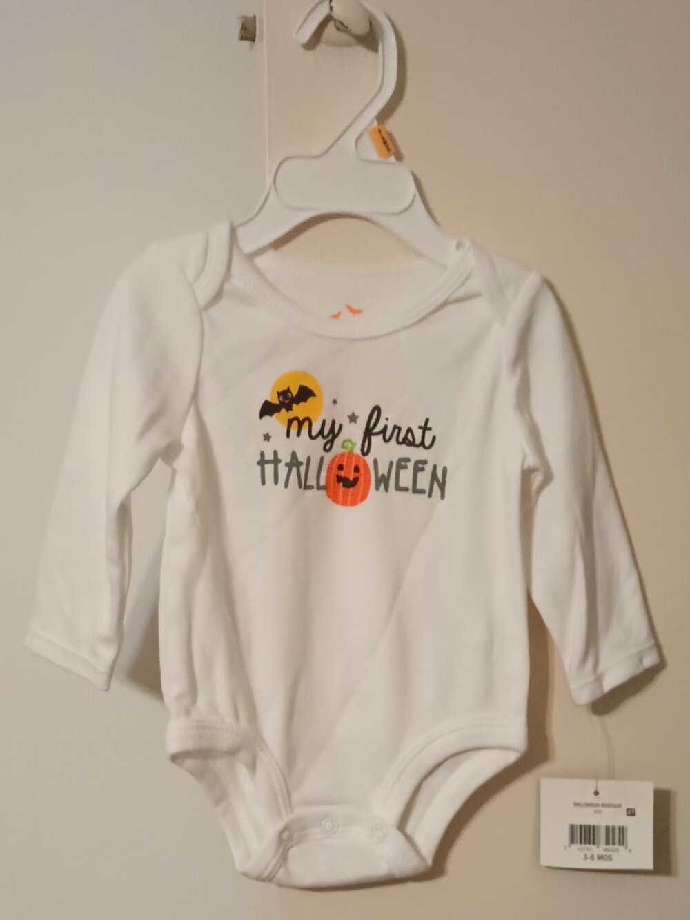 Halloween One Piece Long Sleeved Bodysuit ~ My First Halloween (Size: 3-6M)